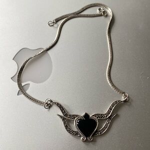 Gorgeous silver and onix pendant with marcasite